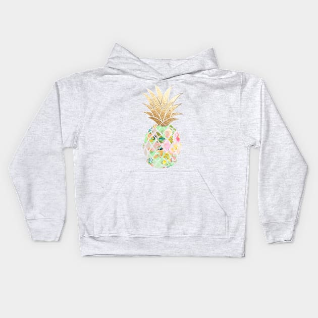 Aloha pineapple, mint green + faux gold Kids Hoodie by PixDezines